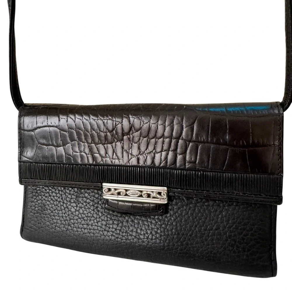 Brighton Black Leather Crossbody Bag Vintage Y2K Shoulder Mini Retro‎